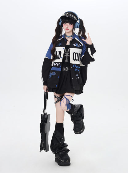 ストリート復古パッチワーク×ライダーズスタジャン（取り外し可能）