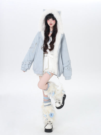 天使風 猫耳フード ファー中綿ブルゾン