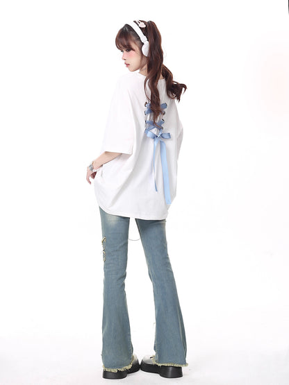 リボン付きゆったりTシャツ
