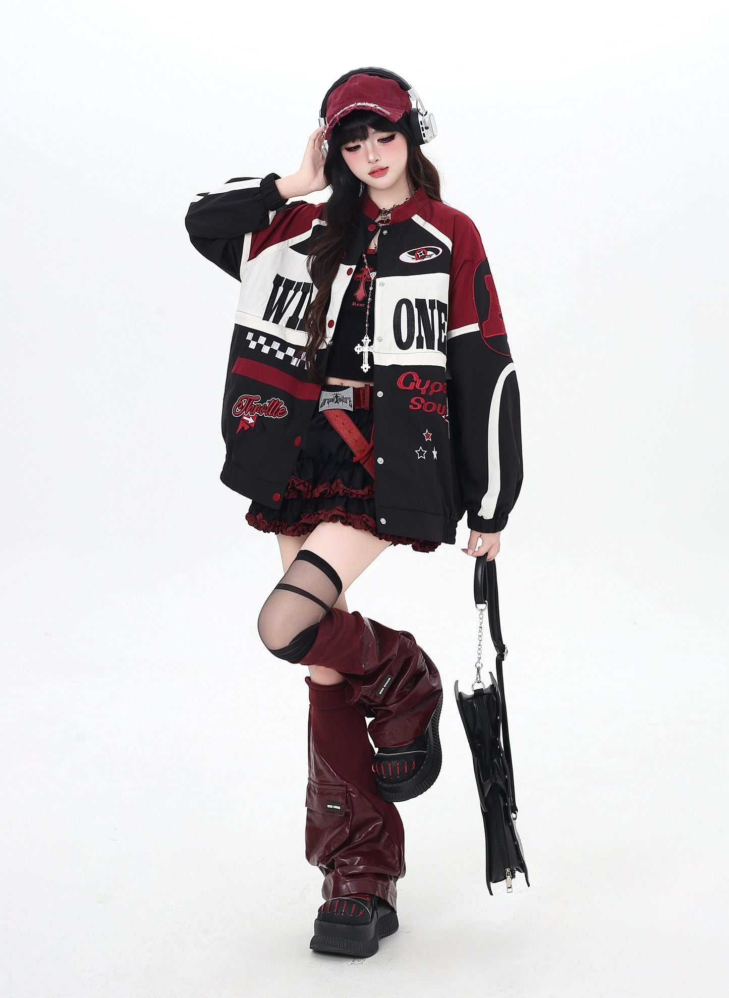 ストリート復古パッチワーク×ライダーズスタジャン（取り外し可能）