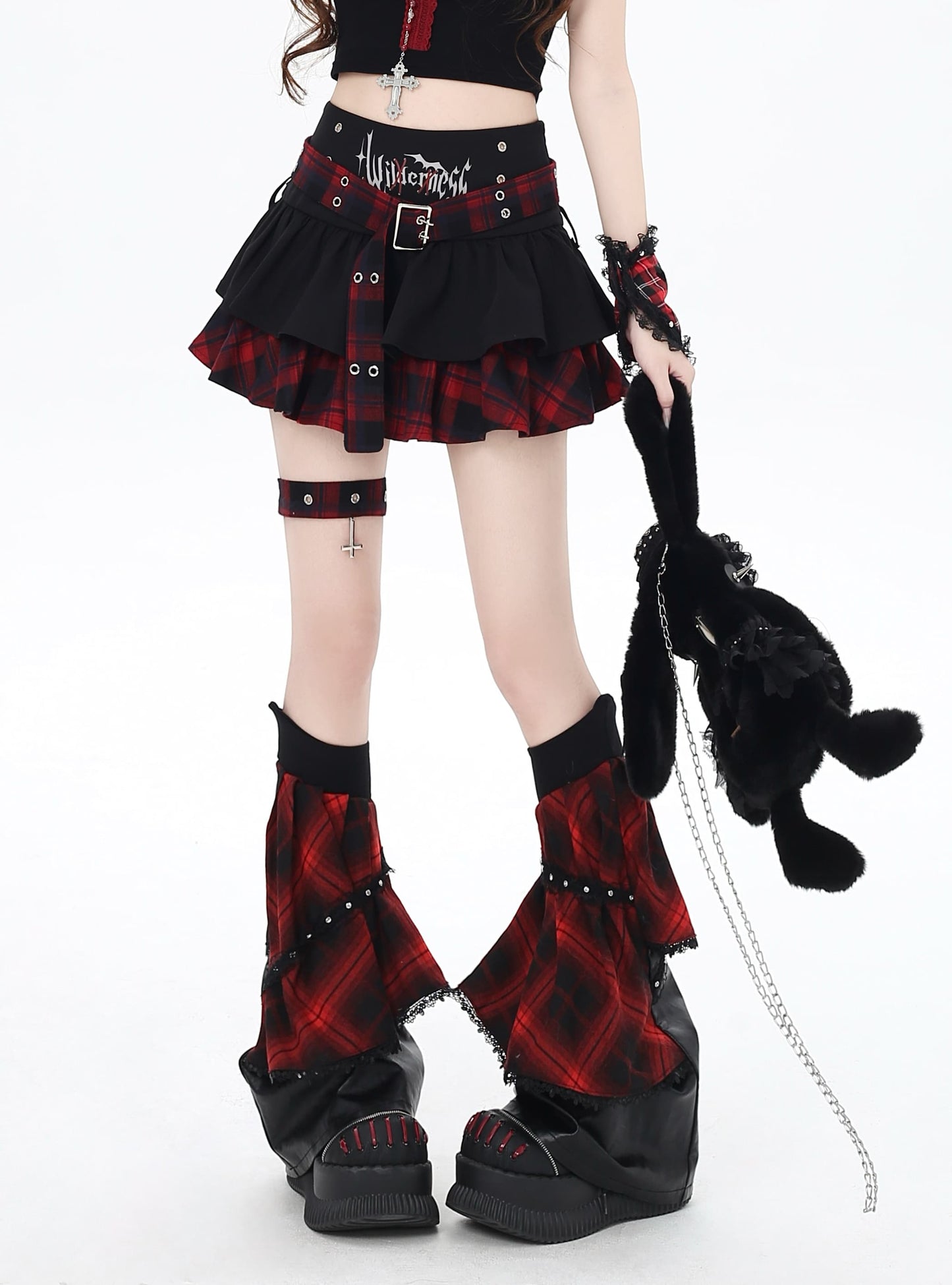 ゴシックアイドル風チェックティアードスカート