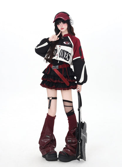 ストリート復古パッチワーク×ライダーズスタジャン（取り外し可能）