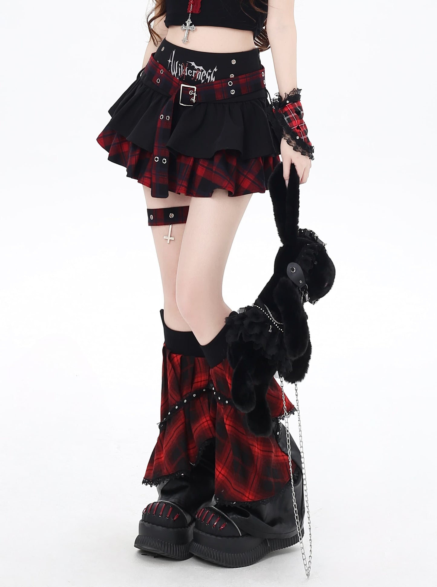 ゴシックアイドル風チェックティアードスカート