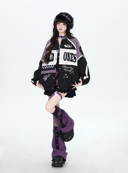 ストリート復古パッチワーク×ライダーズスタジャン（取り外し可能）