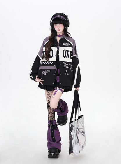 ストリート復古パッチワーク×ライダーズスタジャン（取り外し可能）