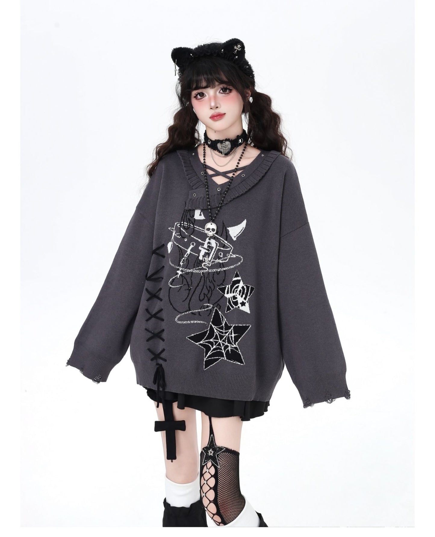 ゴシック×クロスデザイン♪ゆるめニット秋冬