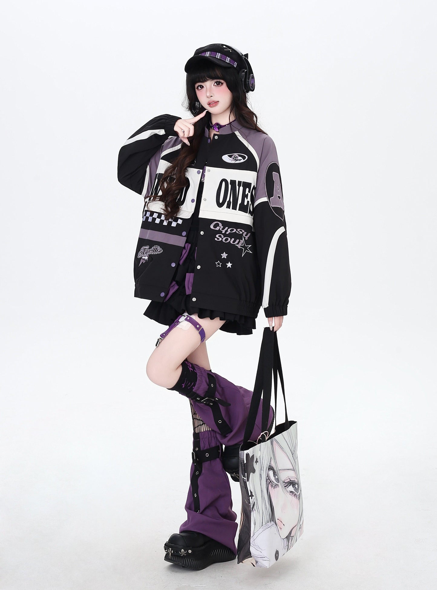 ストリート復古パッチワーク×ライダーズスタジャン（取り外し可能）