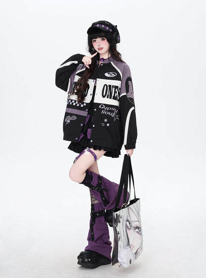 ストリート復古パッチワーク×ライダーズスタジャン（取り外し可能）