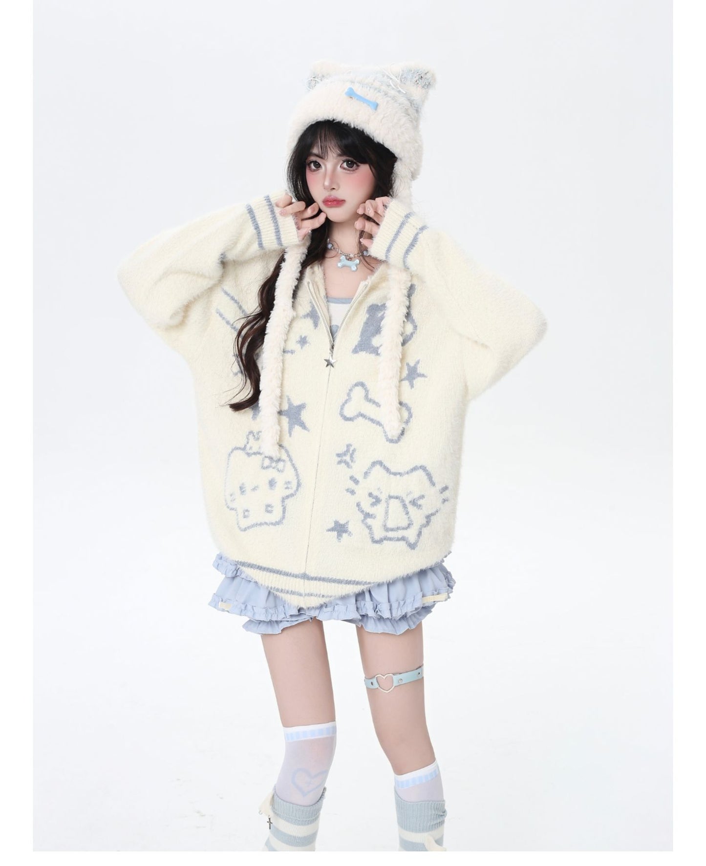 アニマル耳フーディーカーデ秋冬