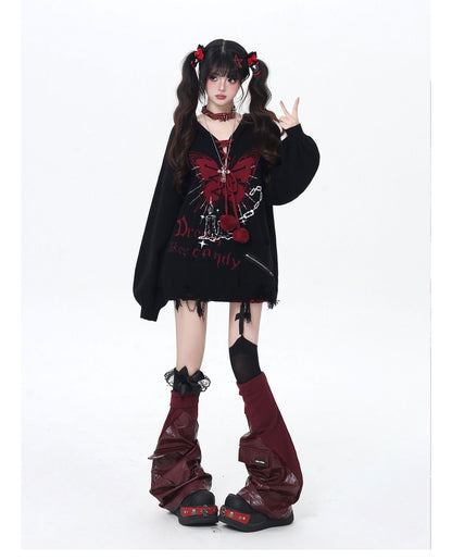 🦋Vネックリボンフーディゆる甘ニットカーデ