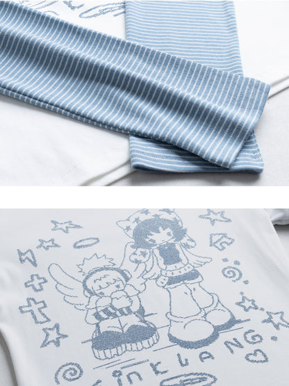 ポップイラスト 重ね着風ロンT