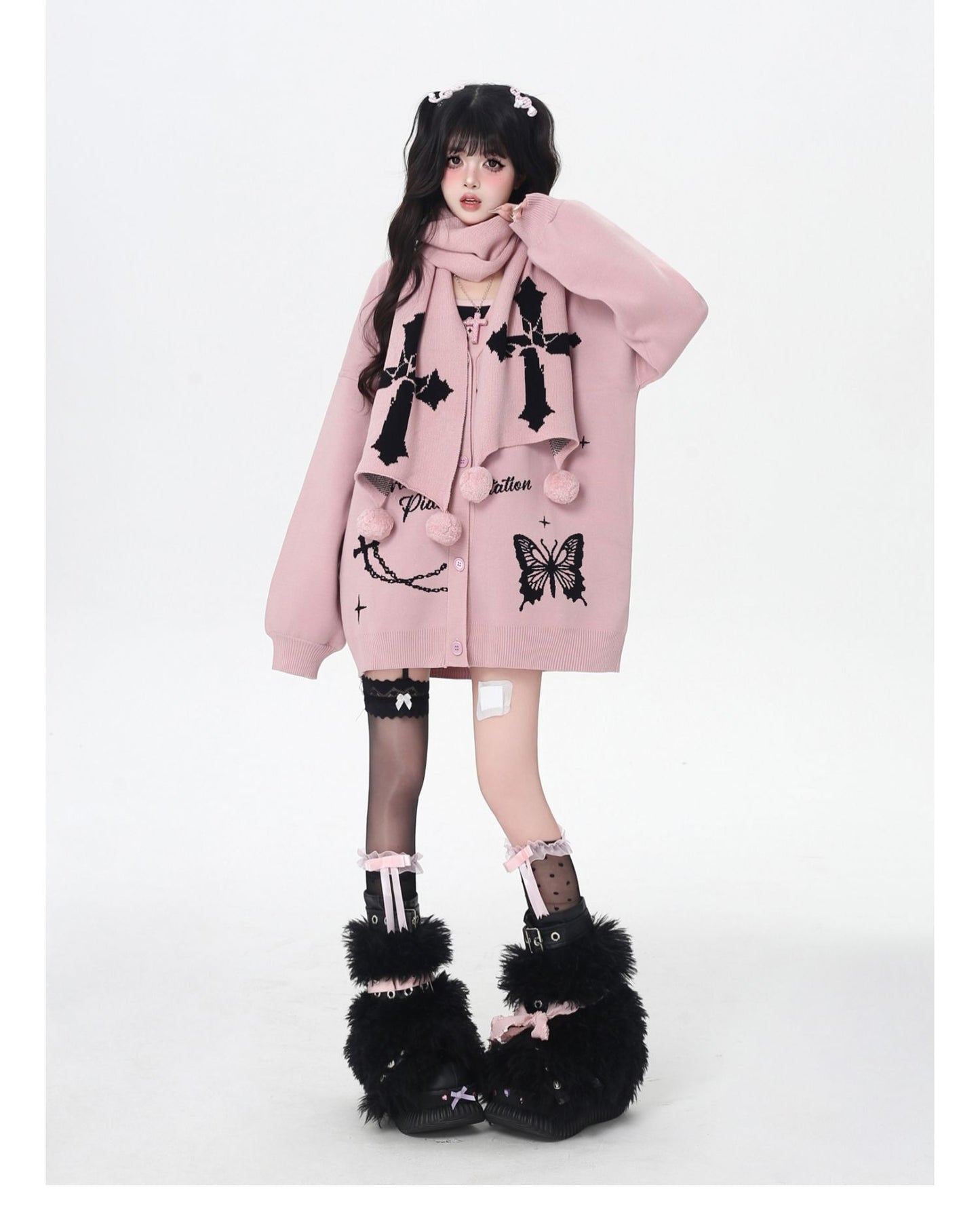 スイート×クールVネック十字架デザインニットカーディガン