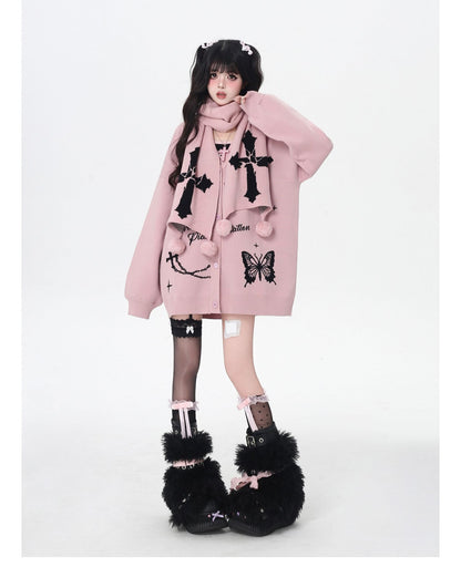 スイート×クールVネック十字架デザインニットカーディガン