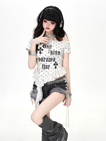 ドットラメオフショルTシャツ