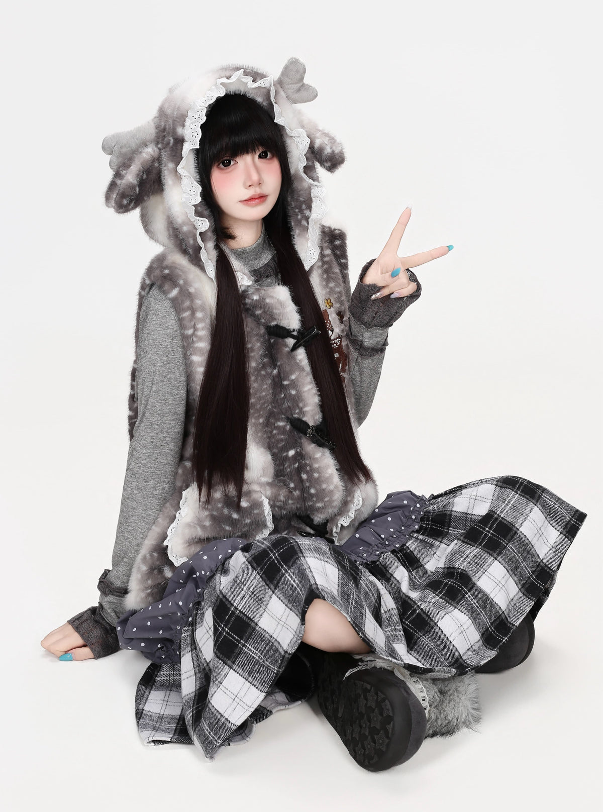 子鹿柄ふわふわダッフルベスト