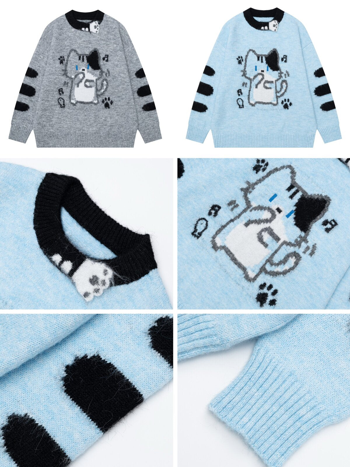 ねこグラフィック肉球柄シャギーニット