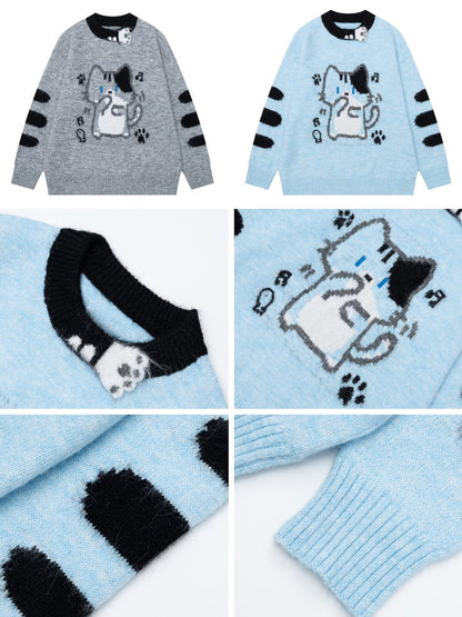 ねこグラフィック肉球柄シャギーニット