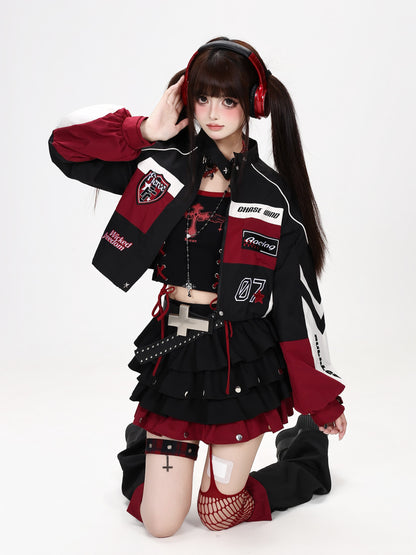 バイカラーレーシングワッペンショートブルゾン