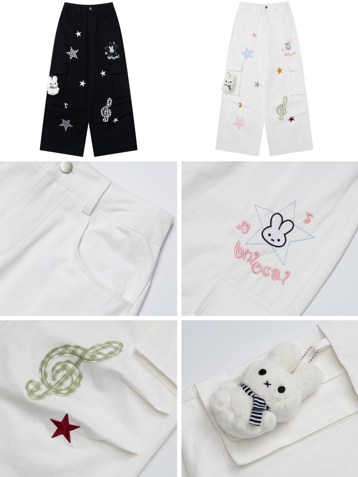 うさぎチャーム刺繍カーゴパンツ