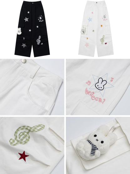 うさぎチャーム刺繍カーゴパンツ