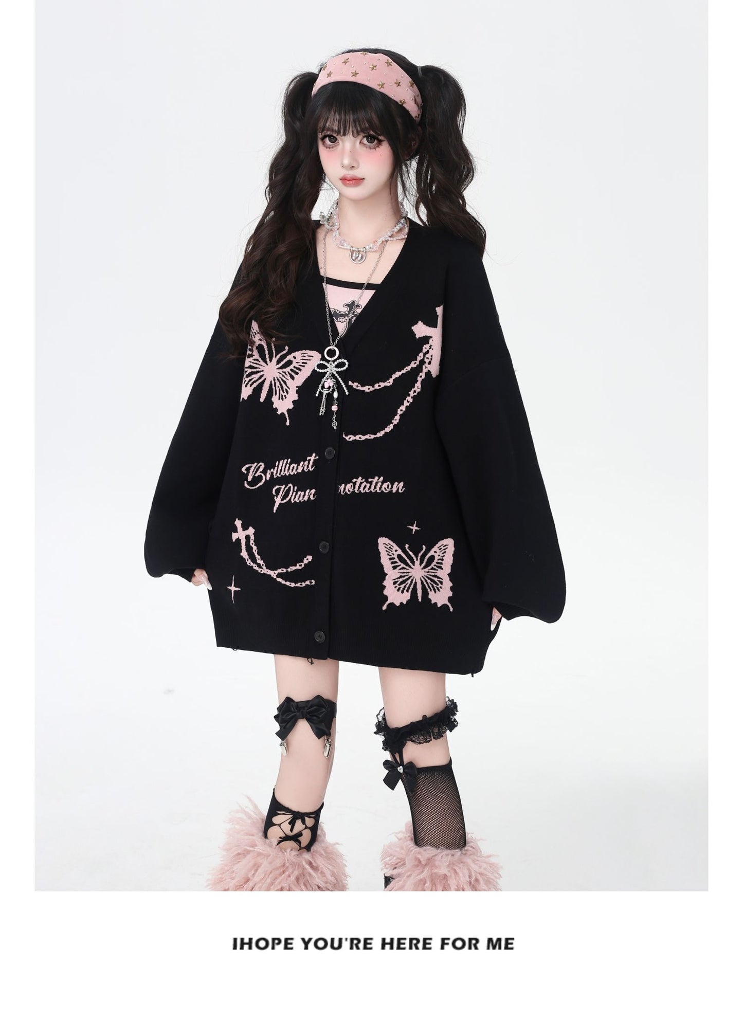 スイート×クールVネック十字架デザインニットカーディガン