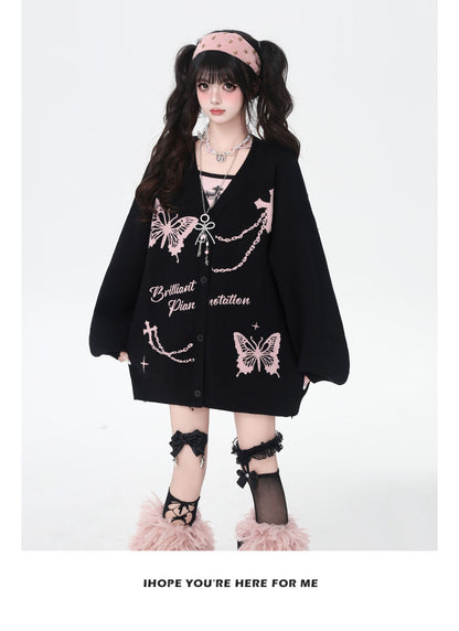 スイート×クールVネック十字架デザインニットカーディガン