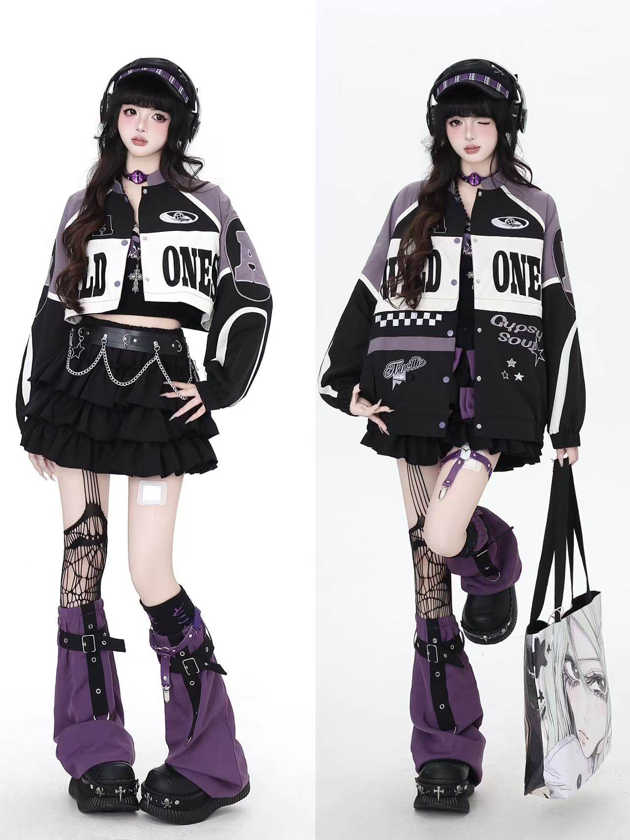 ストリート復古パッチワーク×ライダーズスタジャン（取り外し可能）