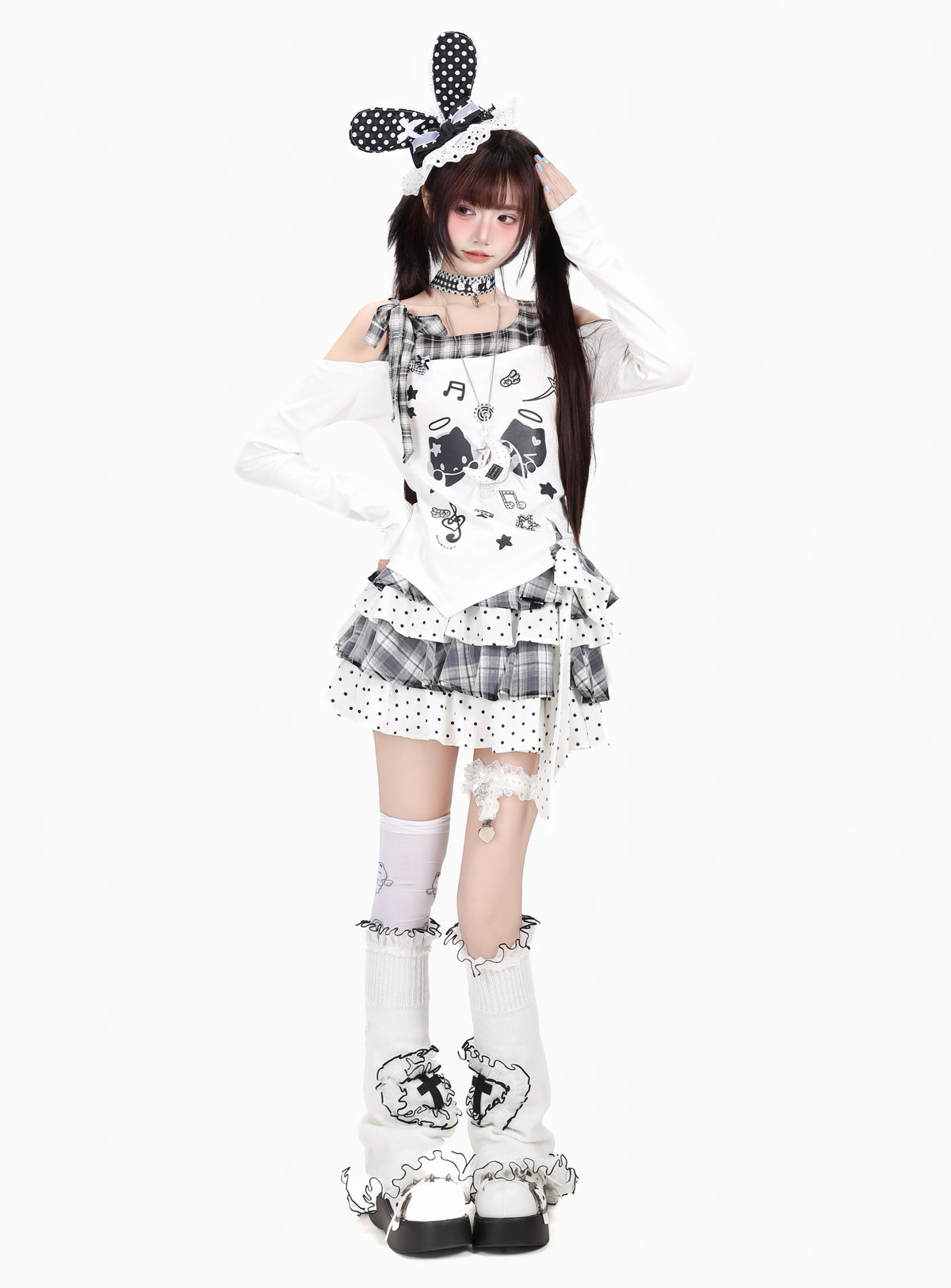 チェックリボンアシメロンT