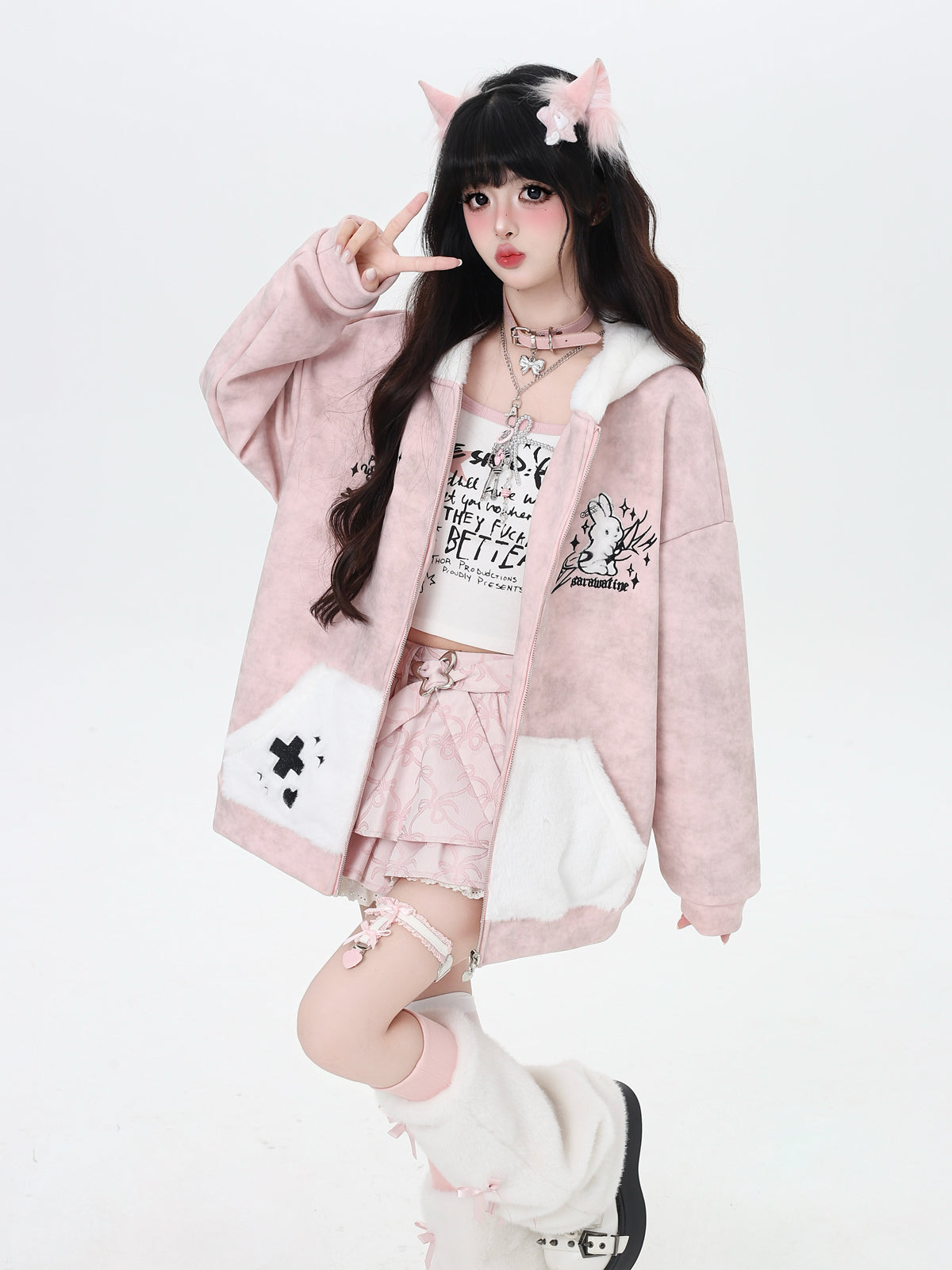 ふわもこうさ耳パーカー