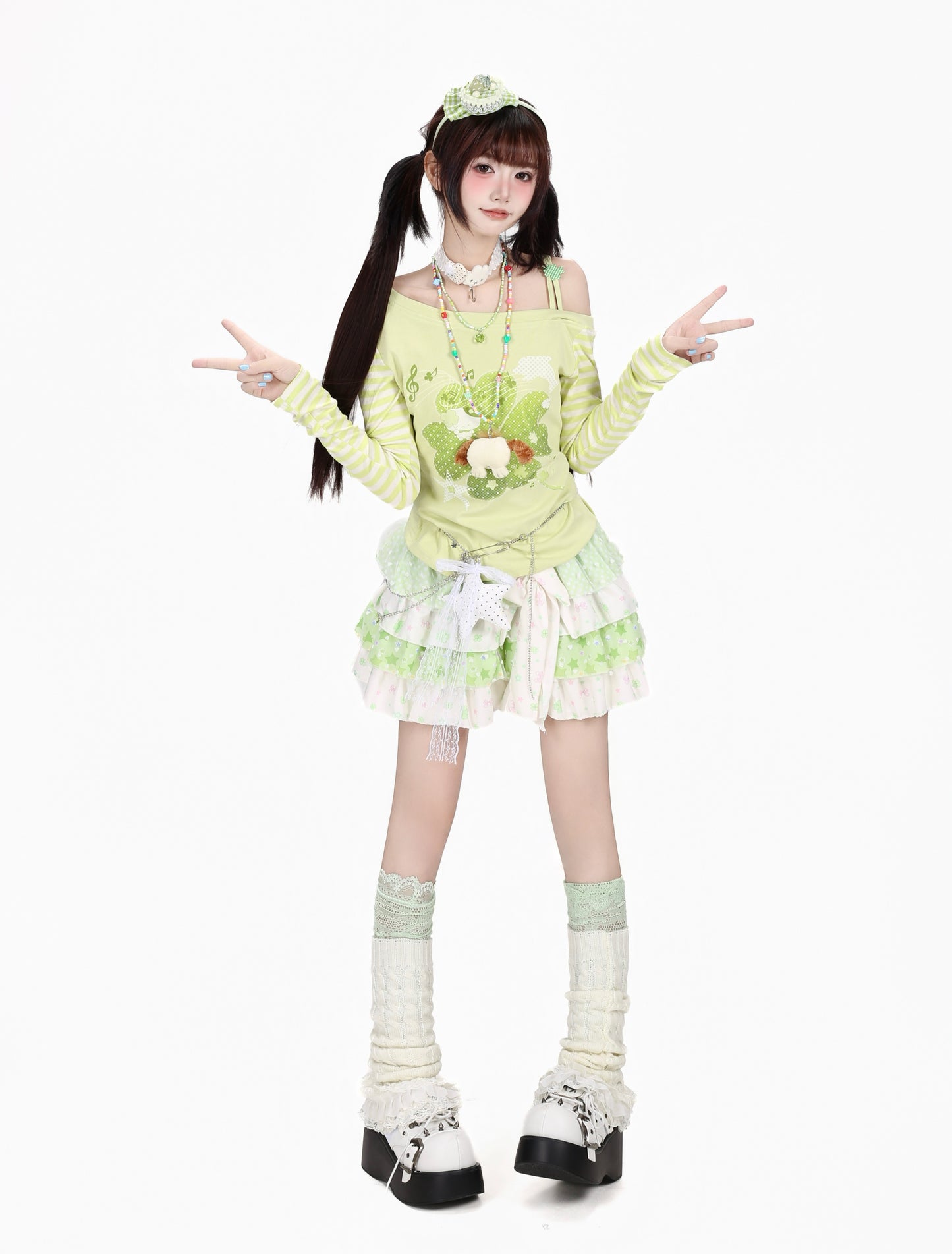 クローバーストライプオフショルロンT