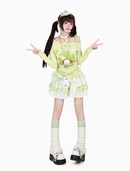 クローバーストライプオフショルロンT