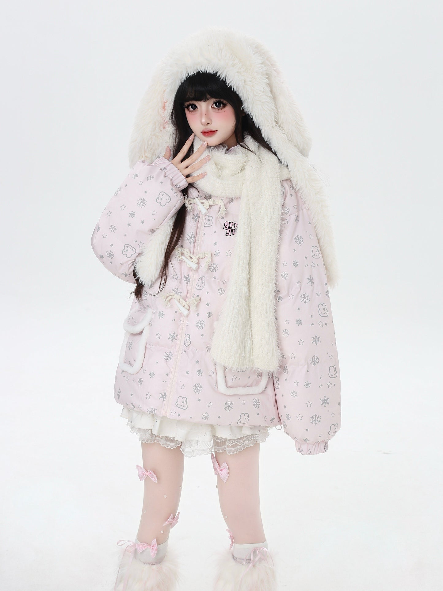 マカロンカラー フード付きルーズ中綿ジャケット｜冬の甘めサブカル