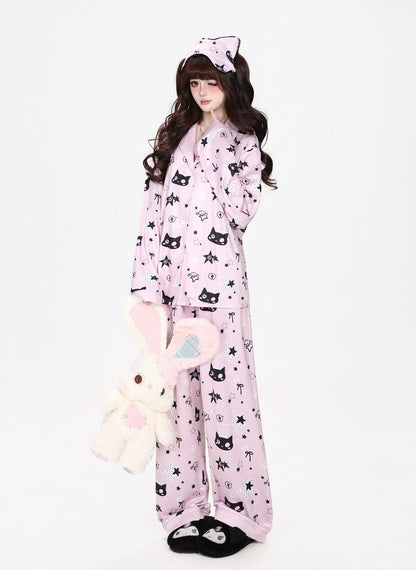 ねこ×スター総柄ルームウェアセットアップ