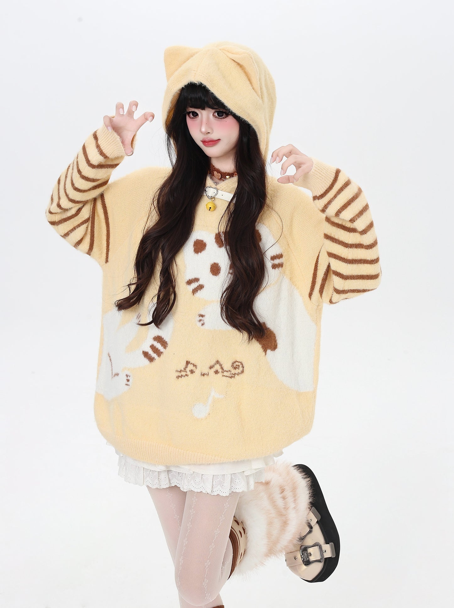 鈴猫ストライプふわもこニット