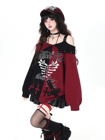 ゴシック 配色 肩見せデザインニット