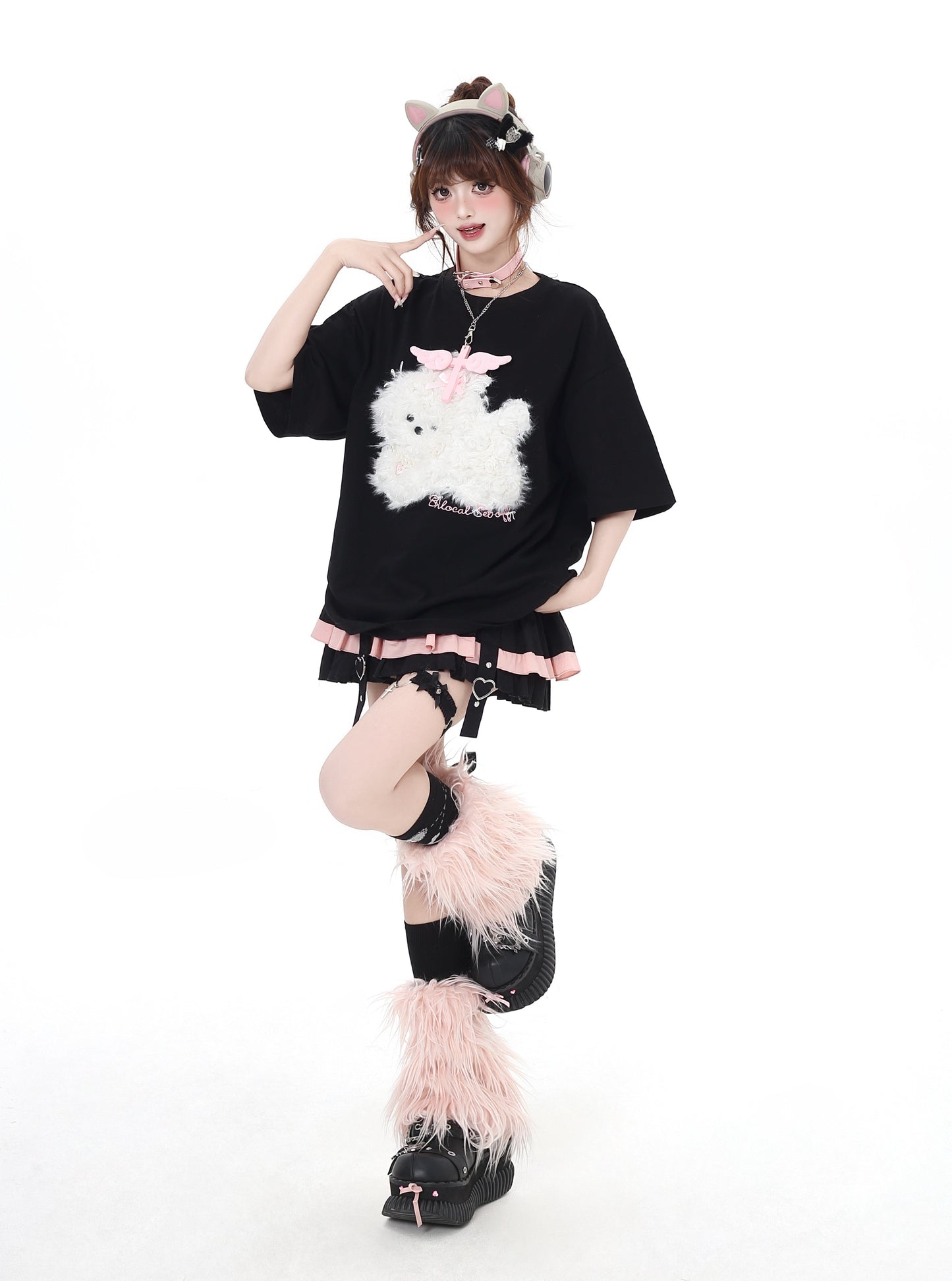 三色ドッグアップリケTシャツ