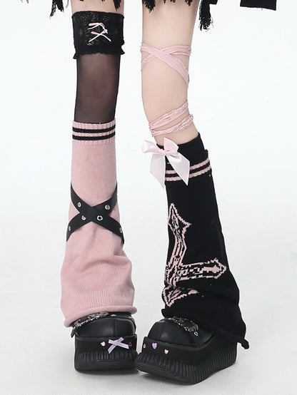 十字架×条纹デザイン感ニーハイソックス