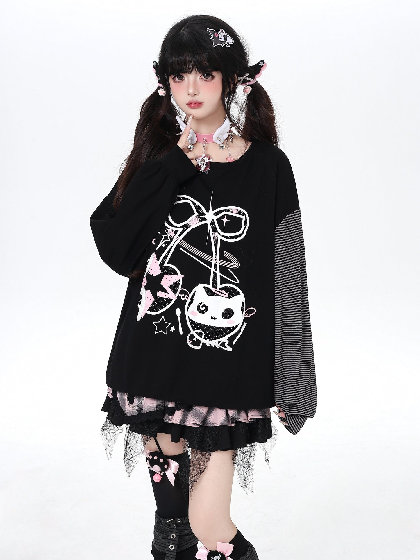 ねこ×チェリーボーダーゆるT