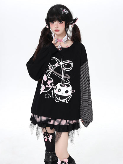 ねこ×チェリーボーダーゆるT