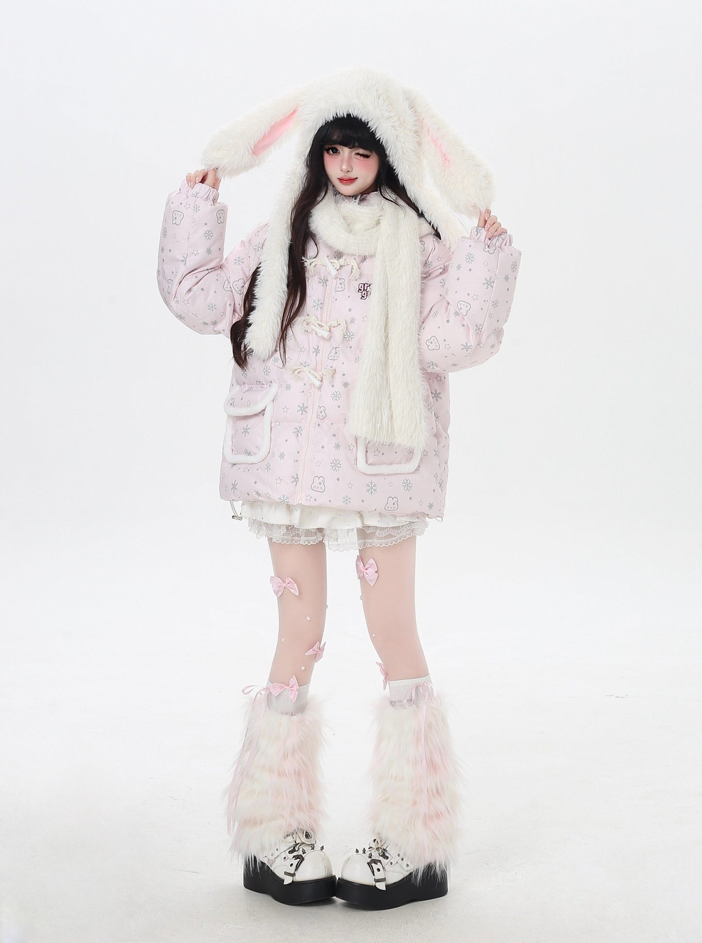 マカロンカラー フード付きルーズ中綿ジャケット｜冬の甘めサブカル