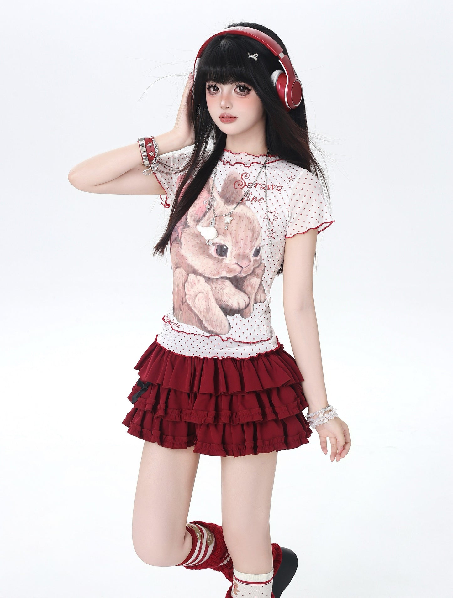 ドットレースうさぎTシャツ