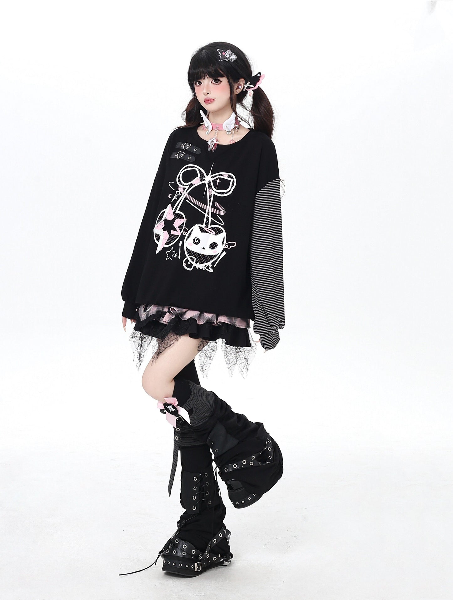 ねこ×チェリーボーダーゆるT