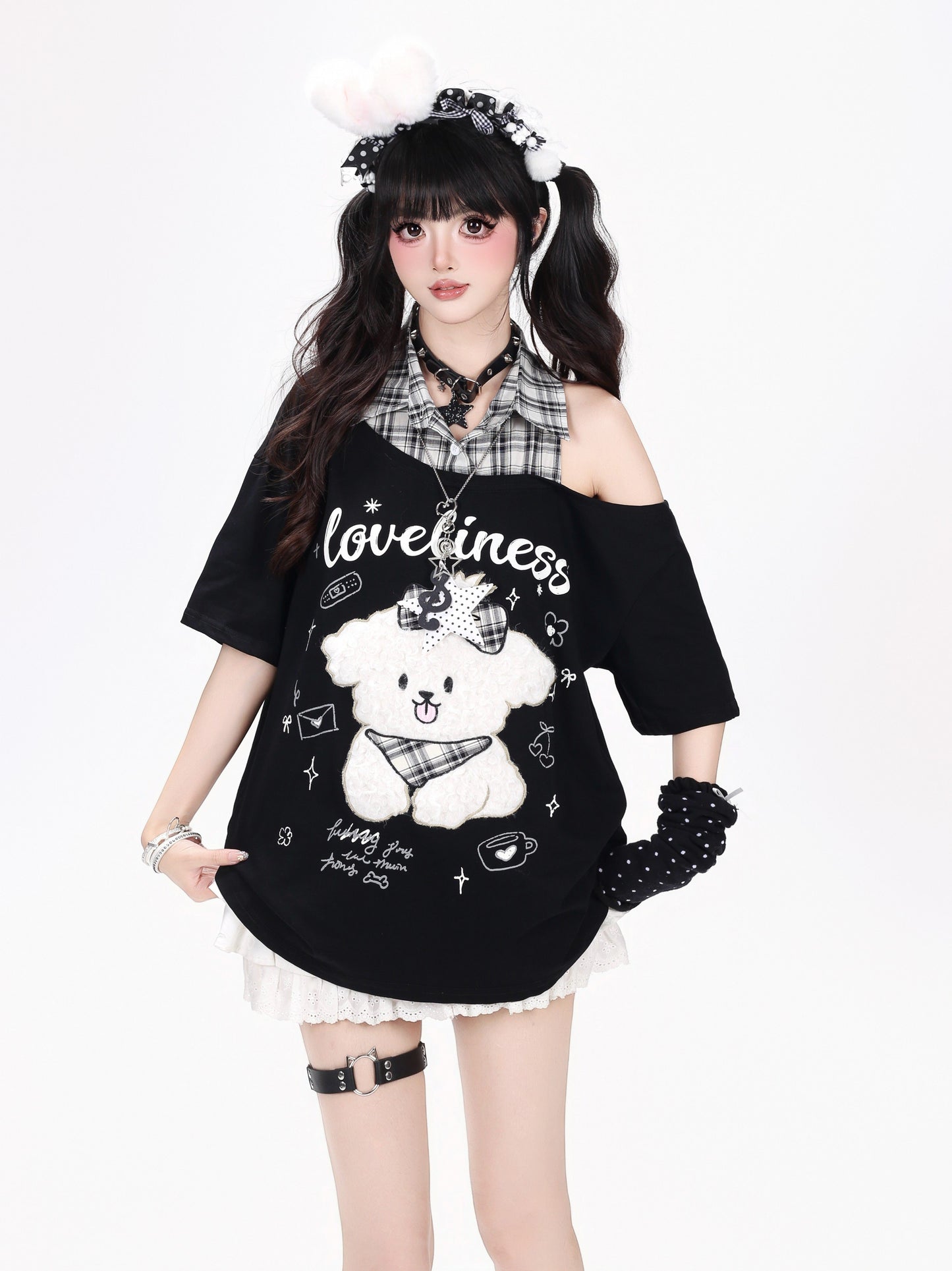 チェック襟ドッグTシャツ