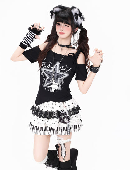 アシメオープンショルダーTシャツ