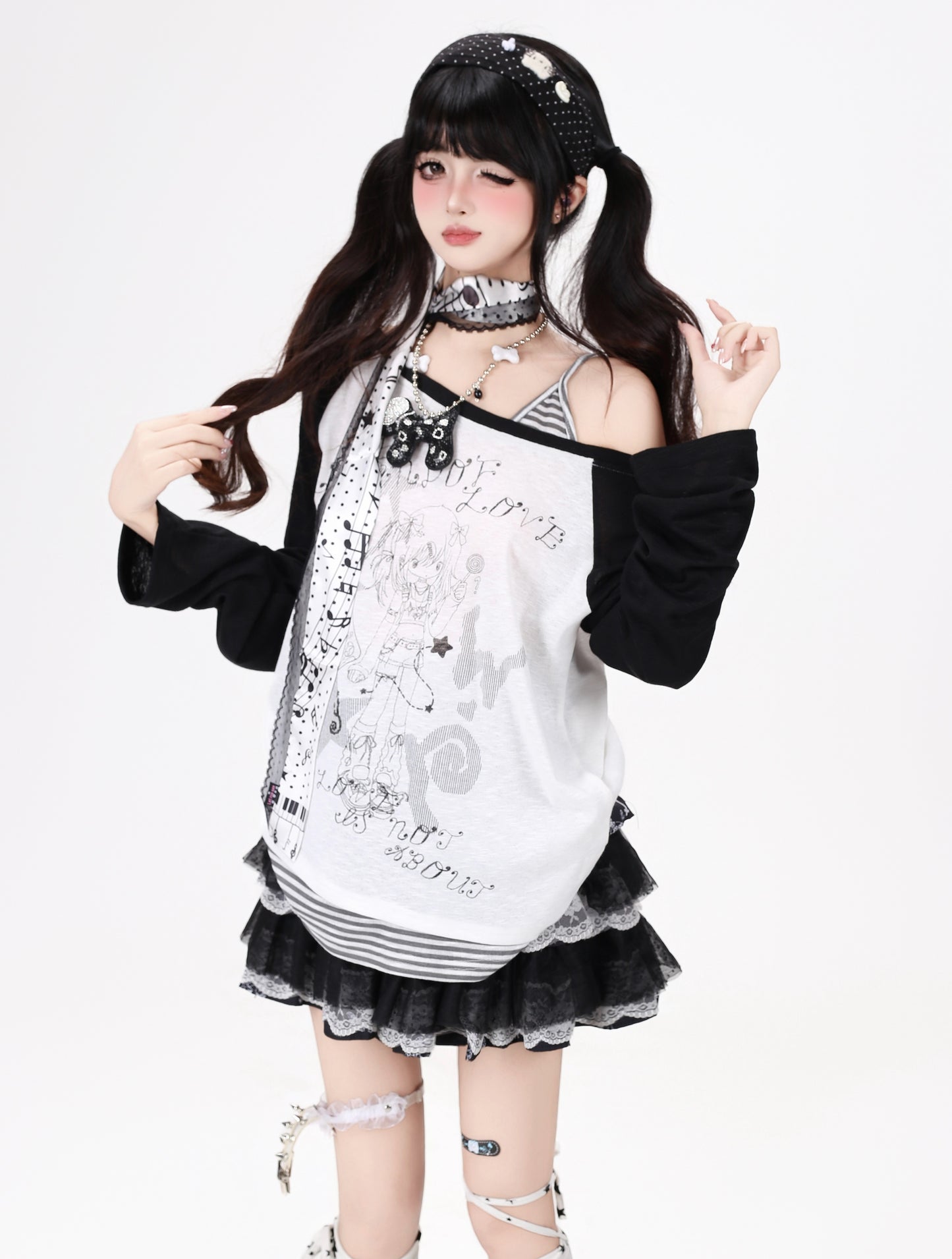 ボーダーオフショルゆるロンT