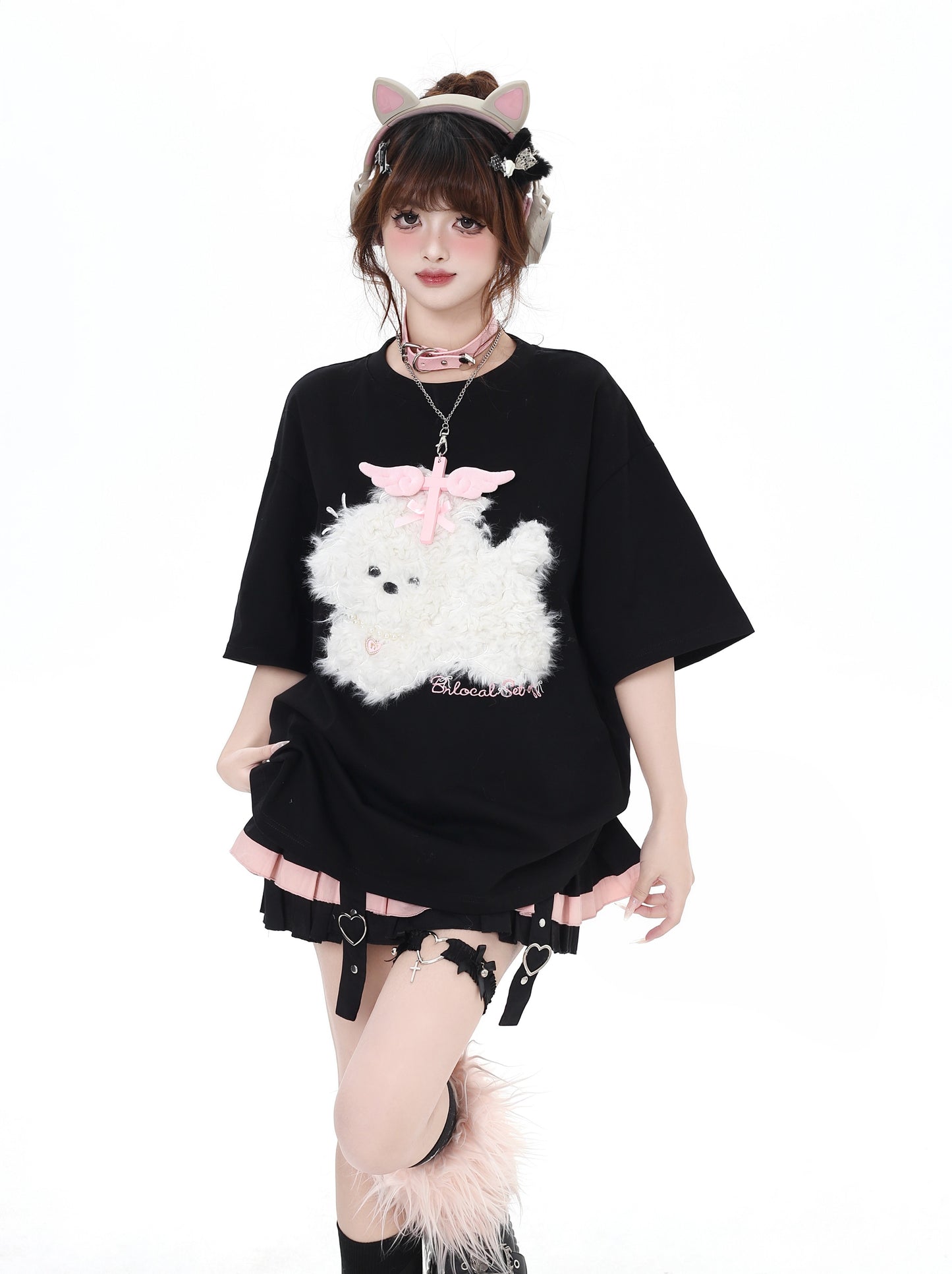 三色ドッグアップリケTシャツ
