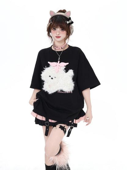 三色ドッグアップリケTシャツ