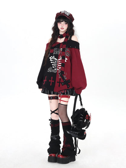 ゴシック 配色 肩見せデザインニット