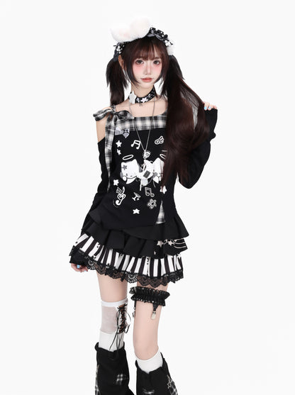 チェックリボンアシメロンT