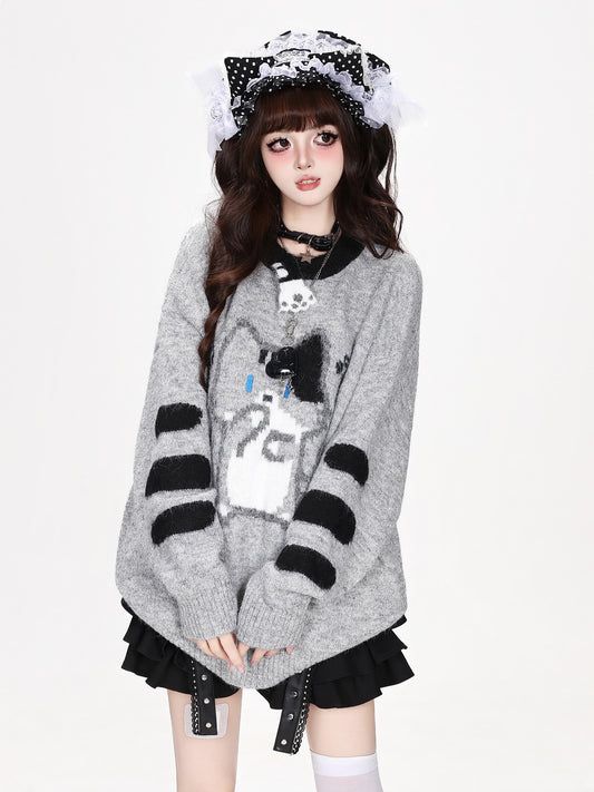 ねこグラフィック肉球柄シャギーニット